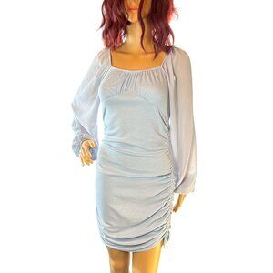 (6 for $25) Powder Blue Lantern Sleeve Square-Neck Mini Dress